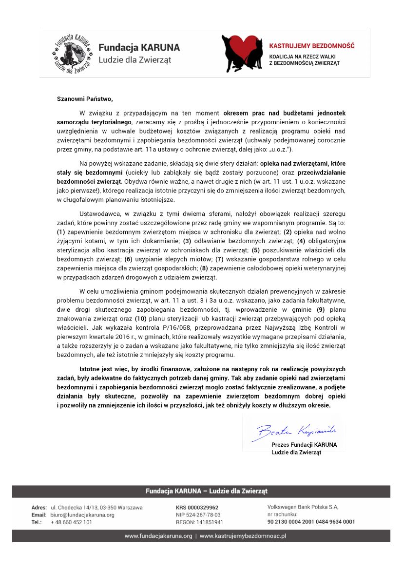 Pismo w sprawie budżetu gminy